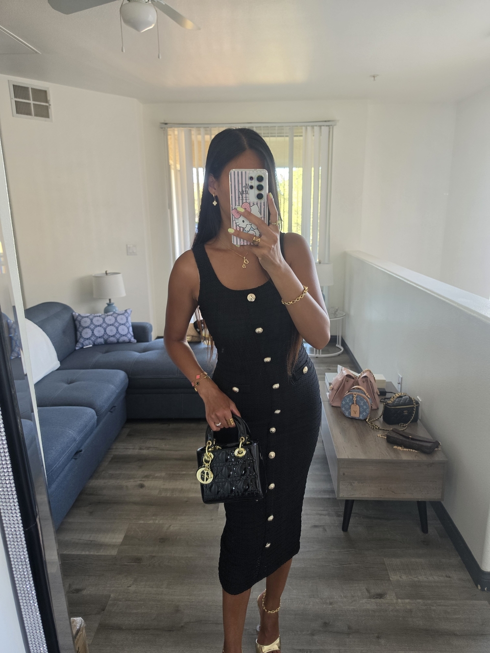Classic Black Button-Front Midi Dress - Picture 12 of 17